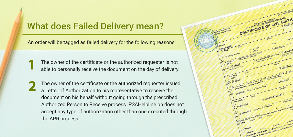 PSA birth certificate failed delivery attempts.